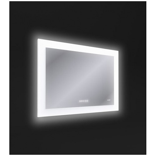Зеркало LED 060 design pro 80x60 с подсветкой часы с антизапотеванием прямоугольное